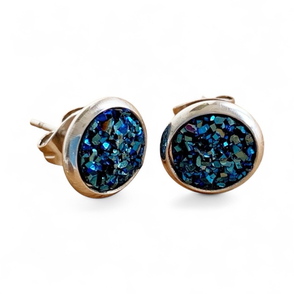 Blue Druzy Stud Earrings - Picture 6 of 6